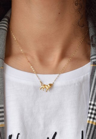 GOLD SHORT NECKLACE WITH LITTLE LEO LION CHARM HANDMADE