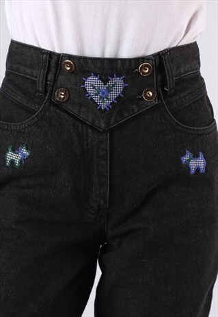 HIGH WAISTED DENIM JEANS WIDE TAPERED UK 10 W28 (K94W)