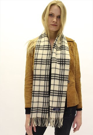 VINTAGE CASHMERE CHECKED SCARF CREAM-AS65