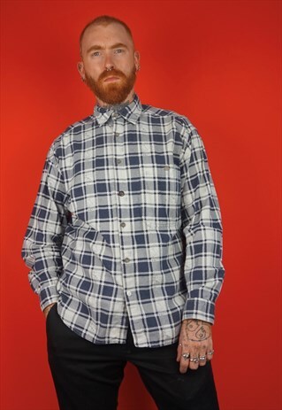 VINTAGE 1990S LARGE BLUE CHECK FLANNEL SHIRT