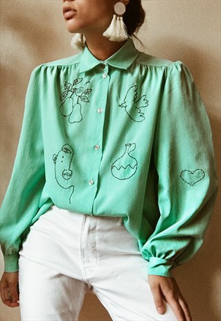 HAND EMBROIDERED MINT SHIRT