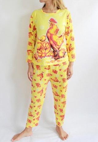 LOUNGE WEAR YELLOW ROOSTER CO ORDINATE TOP AND TROUSERS