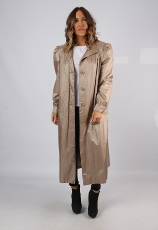 RAIN MAC JACKET COAT LONG VINTAGE UK 12 - 14 (J7M)