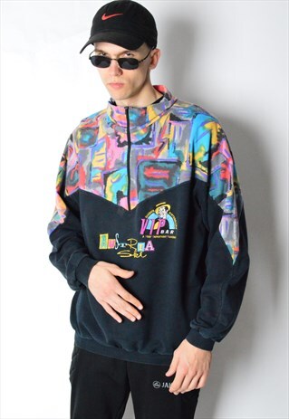 VINTAGE 80S COLOURFUL EMBROIDERED 1/2 ZIPPER SWEATSHIRT