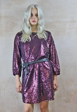 DEEPEST PURPLE TINY SEQUIN SHIFT DRESS