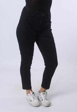 HIGH WAISTED COTTON JEANS TAPERED LEG VINTAGE UK 16 (A95K)