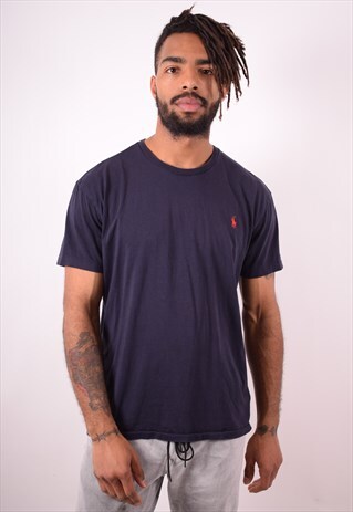POLO RALPH LAUREN MENS VINTAGE T-SHIRT TOP MEDIUM BLUE 90S