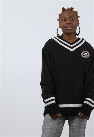 VINTAGE RALPH LAUREN XL BLACK EMBROIDERED LOGO SWEATSHIRT