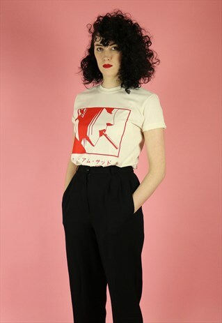 I AM SAD CIGARETTE ANIME PRINT T-SHIRT - RED ON NATURAL