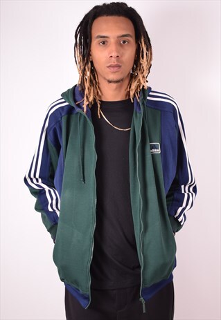 ADIDAS MENS VINTAGE HOODIE JACKET LARGE GREEN 90S
