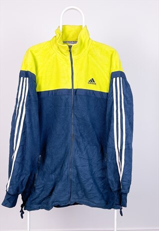 VINTAGE ADIDAS FLEECE JACKET BLUE YELLOW LARGE
