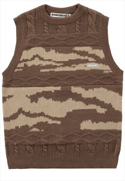 Grunge sweater vest sleeveless knitted tank top in brown