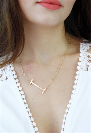 ROSE GOLD LETTER 'I' MONOGRAM CHAIN NECKLACE