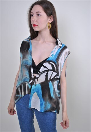 VINTAGE SLEEVELES FLORAL BLOUSE, 80S HOLIDAYS SHIRT