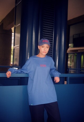 ROYAL BLUE LONG SLEEVED T-SHIRT WITH 'UTOPIA' EMBROIDERY