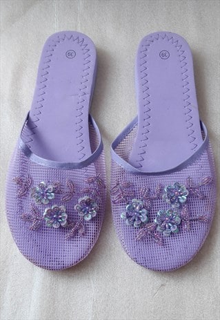 vintage y2k purple chinese pearls beads slippers 