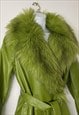 TOPSHOP GREEN FAUX LEATHER PENNY LANE FUR TRENCH COAT - 10