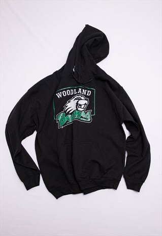 VINTAGE 90S BLACK OVERSIZED GRAPHIC PRINT UNISEX HOODIE L
