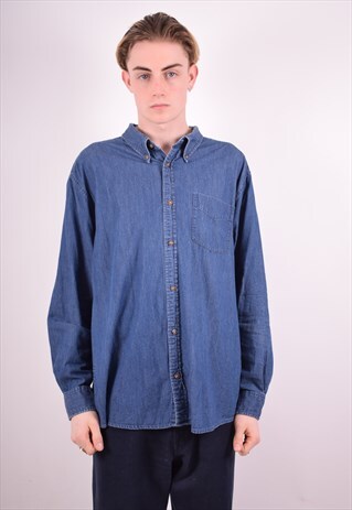 MENS VINTAGE DENIM SHIRT LARGE BLUE 90S
