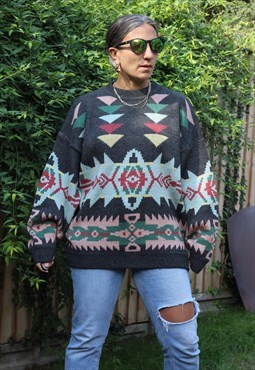Vintage 1980s knitted aztec jumper in pastel colours