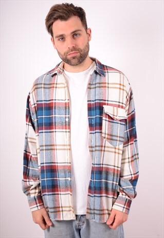 MENS VINTAGE FLANNEL SHIRT LARGE MULTI CHECK 90S