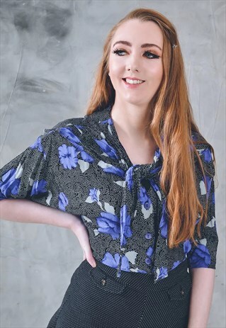 VINTAGE FLORAL BLOUSE IN PURPLE 80S