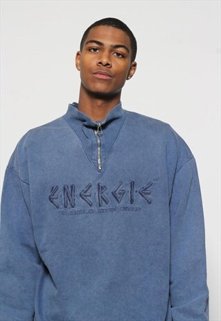 VINTAGE ENERGIE 1/4 ZIP LOGO SWEATSHIRT BLUE