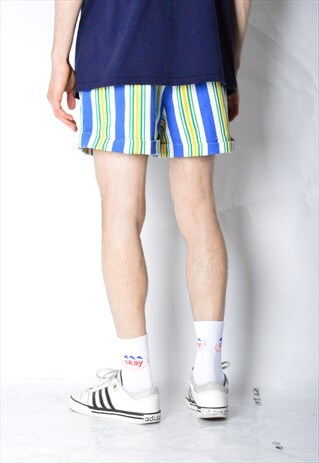 VINTAGE 80S COLOURFUL STRIPED DENIM SHORTS