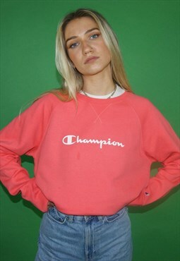 Vintage Y2K Champion Pink Spell Out Jumper Sweatshirt, Large