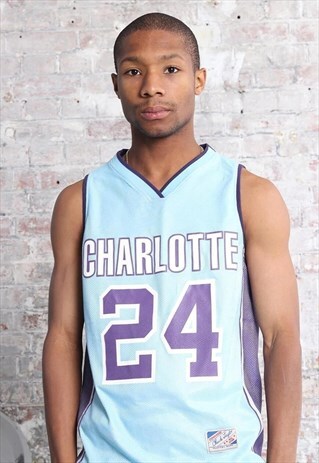 VINTAGE CONVERSE NBA CHARLOTTE HORNETS RETRO JERSEY BLUE