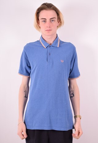 FRED PERRY MENS VINTAGE POLO SHIRT MEDIUM BLUE 90S