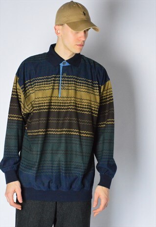 VINTAGE 90S BEIGE NAVY BLUE GRUNGE LIGHTWEIGHT JUMPER