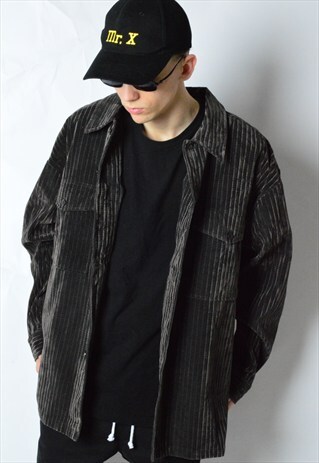 VINTAGE 90S DARK KHAKI GREY VELVETY THICK GRUNGE SHIRT