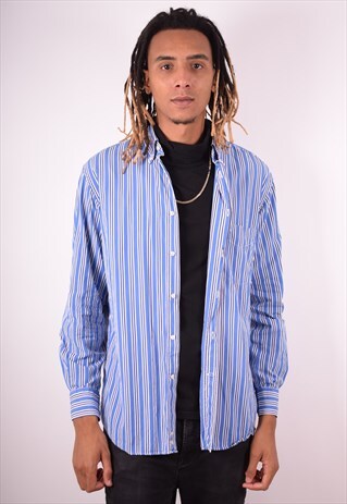 PAUL & SHARK MENS VINTAGE SHIRT LARGE BLUE STRIPES 90S