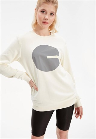 Round Printed Oversize Ecru Sweatshirt