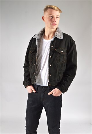 VINTAGE LEVI'S BLACK LINED SHERPA DENIM JACKET
