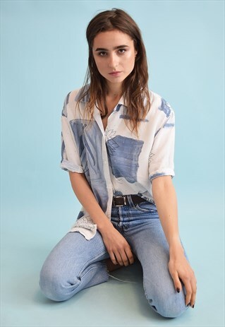 90'S RETRO PASTEL FLORAL PRINT FESTIVAL OVERSIZED BLOUSE TOP