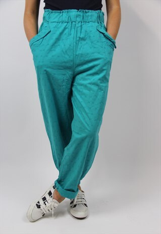 VINTAGE HIGH WAIST GREEN PATTERNED TROUSERS