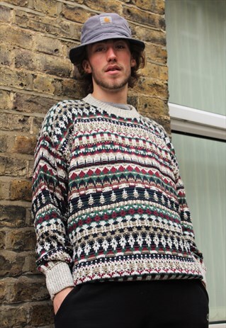 VINTAGE / 80'S / CREAM PATTERNED JUMPER