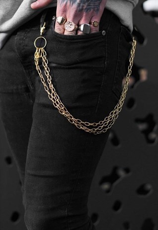 2 PACK METAL CURB JEAN KEY POCKET CHAIN - GOLD
