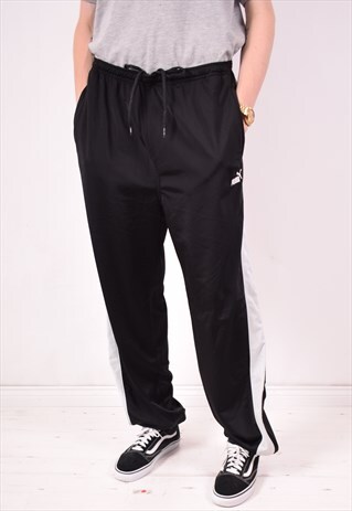 PUMA MENS VINTAGE TRACKSUIT TROUSERS XXL BLACK 90S