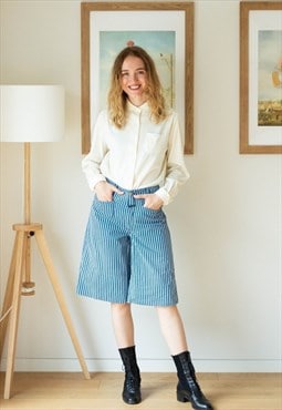 Blue and white striped cullote shorts