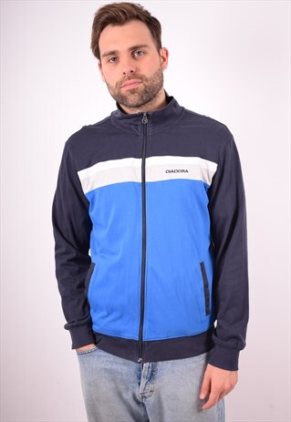 DIADORA MENS VINTAGE TRACKSUIT TOP JACKET MEDIUM BLUE 90S