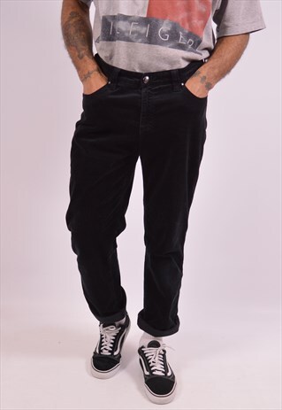 ARMANI MENS VINTAGE VELVET TROUSERS W35 L30 BLACK 90S
