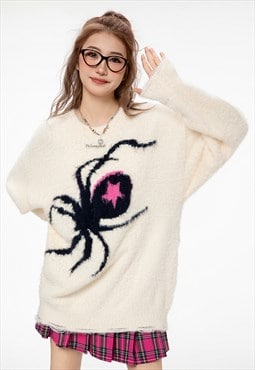 Spider sweater knitted punk jumper fluffy grunge top cream