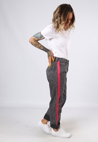 LEVIS 501'S DENIM JEANS REWORKED SIDE STRIPE UK 10 (3AQ)
