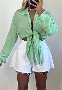 Y2K Oversized Cheesecloth Shirt in Green