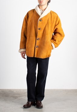 Men's Honey Nut Brown Leather Hem Shawl Shearling