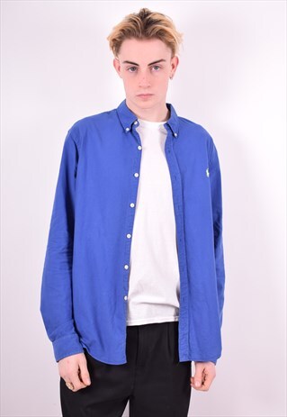 POLO RALPH LAUREN MENS VINTAGE SHIRT LARGE BLUE 90'S
