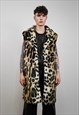 HOODED LEOPARD COAT BROWN FAUX FUR ANIMAL PRINT TRENCH SPOT